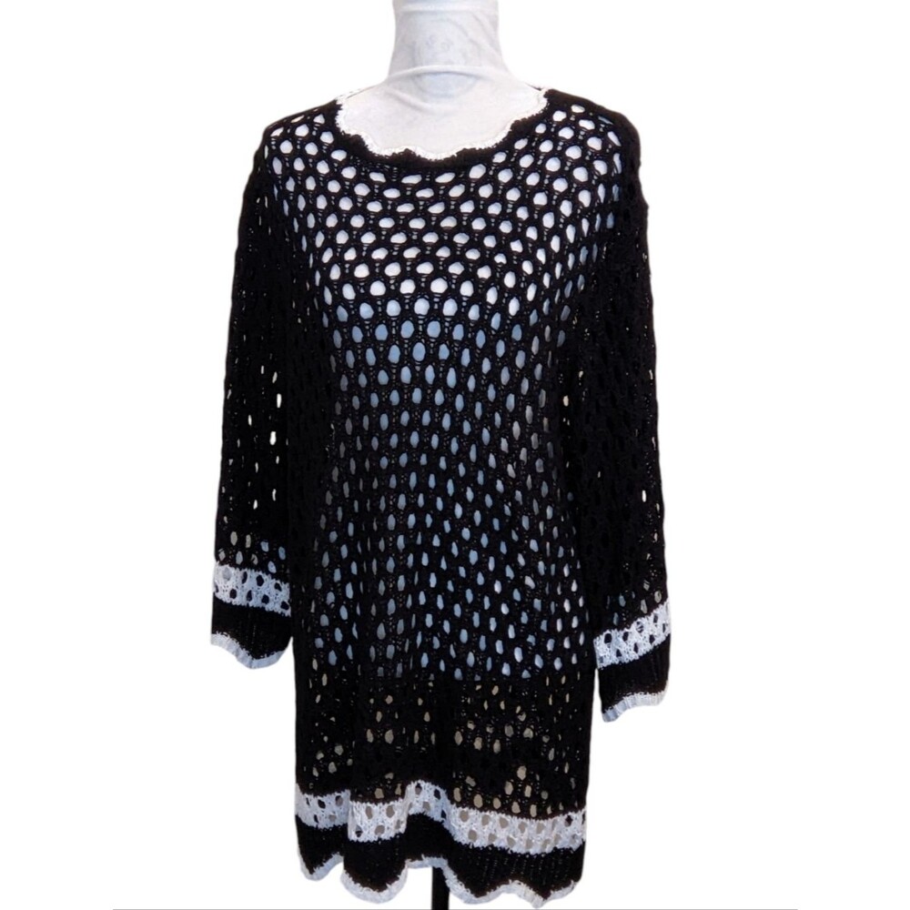 NWT Mudpie Black Women's Sweater Lightweight Oversized Crochet One Size
